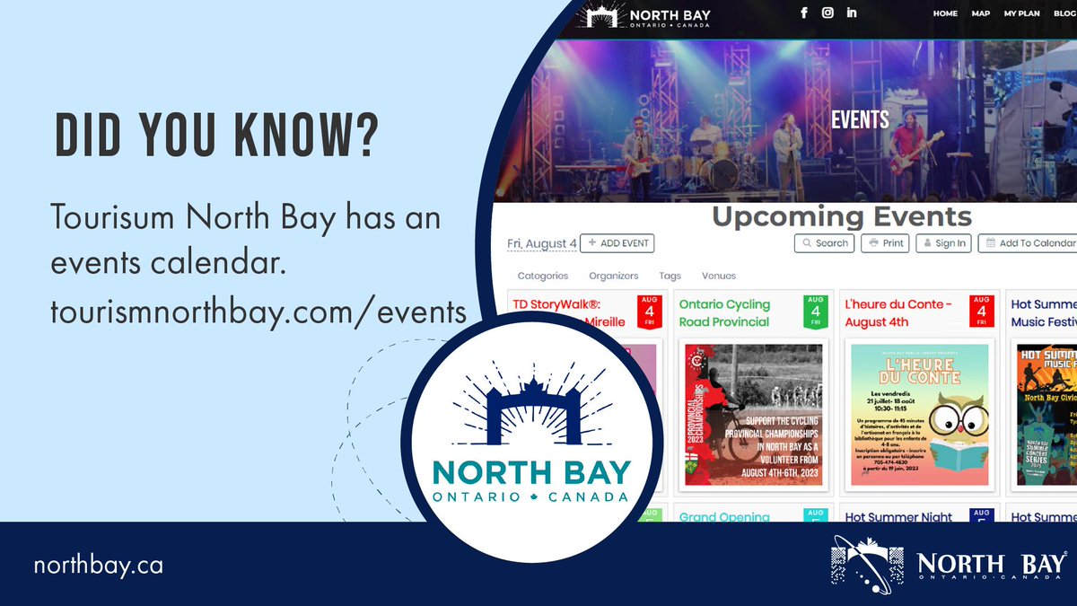 Looking for local events and activities in and around North Bay? Tourism North Bay's Events Calendar will help you explore what North Bay has to offer and make it easier to navigate local experiences. Visit: tourismnorthbay.com/events #northbay #northbayontario #tourisumnorthbay