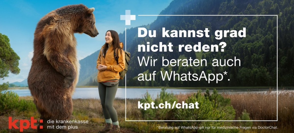 Die KPT ist gerade sehr trendy mit ihrer Werbung. Auch sie haben verstanden, dass Frauen lieber alleine im Wald mit einem Bären sind, statt mit einem Mann. 
#imwaldallein