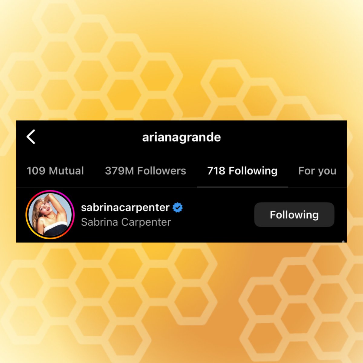 Ariana Grande has followed Sabrina Carpenter on Instagram.