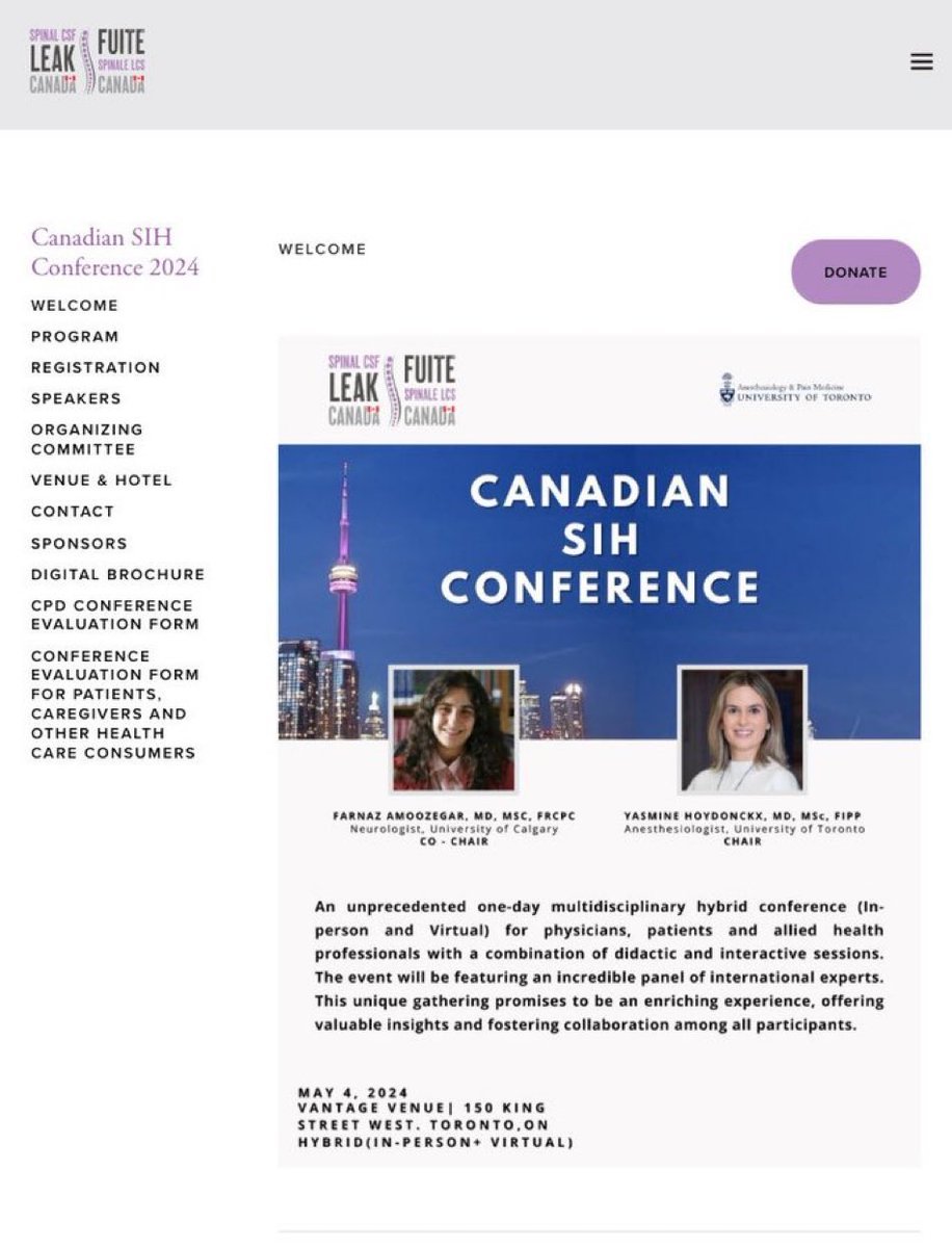 On Sat, @SpinalCSFCanada put on the 1st spinal CSF leak conference in Canada. Below, some screenshots of slides & thoughts on some of the talks. 🧵 (For those new to leaks: SIH = spontaneous intracranial hypotension. The conf did have talks for non-spontaneous leaks though!)