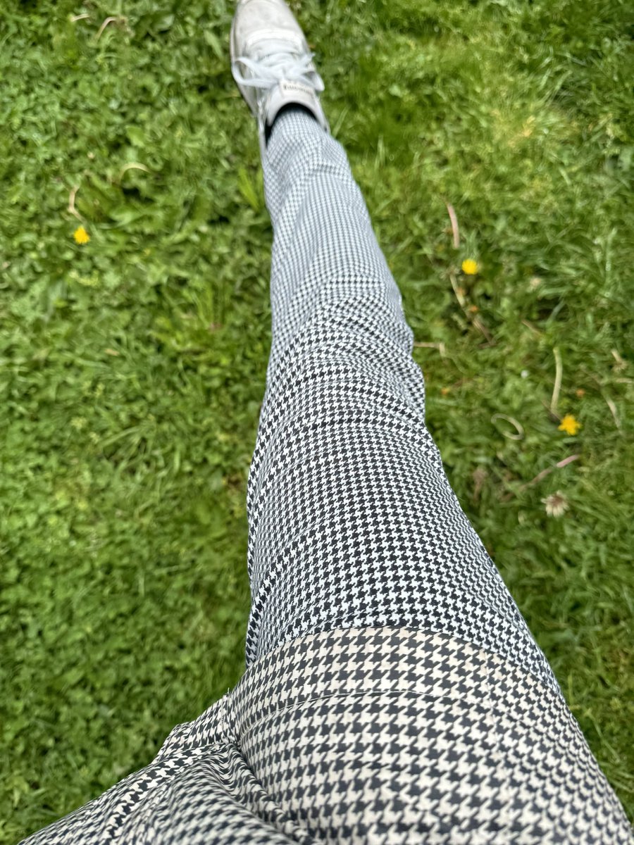 Yesterday I wore all houndstooth! Rain jacket, pants and 💩 bags! #houndstooth