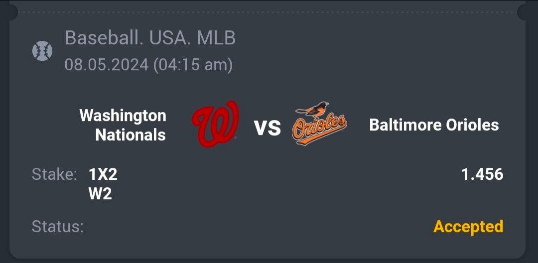 Baseball - MLB

⚾ Baltimore Orioles ML
🔖 1.45
💵 10 Units

#GamblingTwitter #SportsBetting #TeamParieur #SportsPicks #Betting #A3RBET #FreePicks #SportsBettor

#MLB #MLBPicks #MLBTwitter #Baseball #WashingtonNationals #Washington #Nationals #NATITUDE

Like + RT