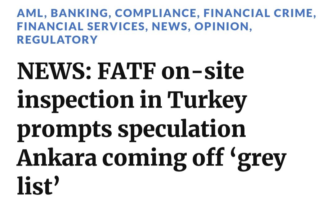 FATF'dan bir delegasyon, yerinde denetim için geçen hafta sessiz sedasız Türkiye'deydi.

FATF'ın bir sonraki genel kurul tarihi 28 Haziran'da ve Türkiye'nin gri listeden çıkması yüksek olasılık.

Gri listeden çıkmamız, uluslararası kredilere erişim imkanı demek. Çok iyi haber.
🧐