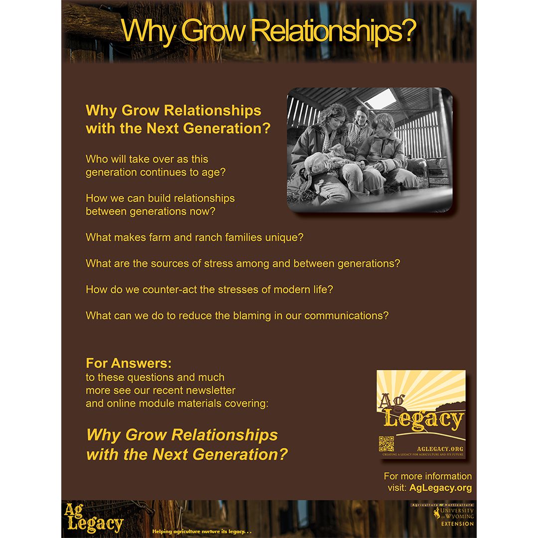 Why Grow Relationships?
#AGLEGACY #FarmSuccession #EstatePlanning

There are many challenges to managing relationships between generations in any family. But consider that an ag family business is unique as a business entity.