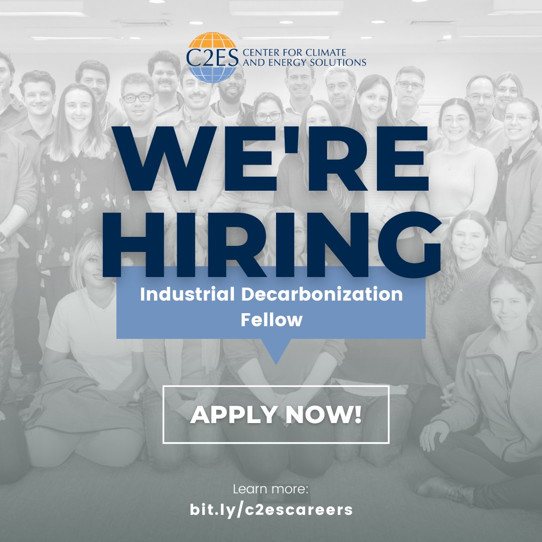 C2ES is hiring an Industrial Decarbonization Fellow! 🚀 This position will help C2ES accelerate policies and technologies that are essential to transitioning emissions-intensive manufacturers to a net-zero economy. Learn more & apply: bit.ly/c2escareers