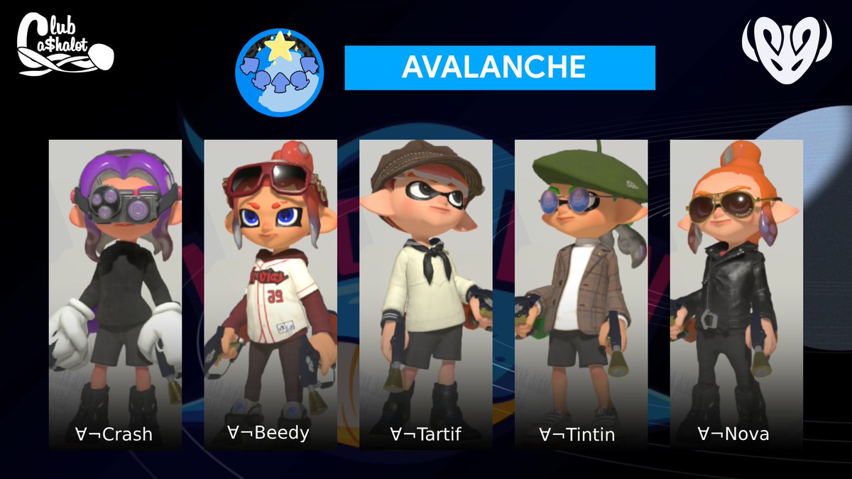 J-11 avant Magellan 🎭

Découvrons ensemble les inscrits !

Notre première équipe <a href="/splAvalanche/">Avalanche</a> est bien décidée à mettre ses adversaires hors piste 💪

#Splatoon3