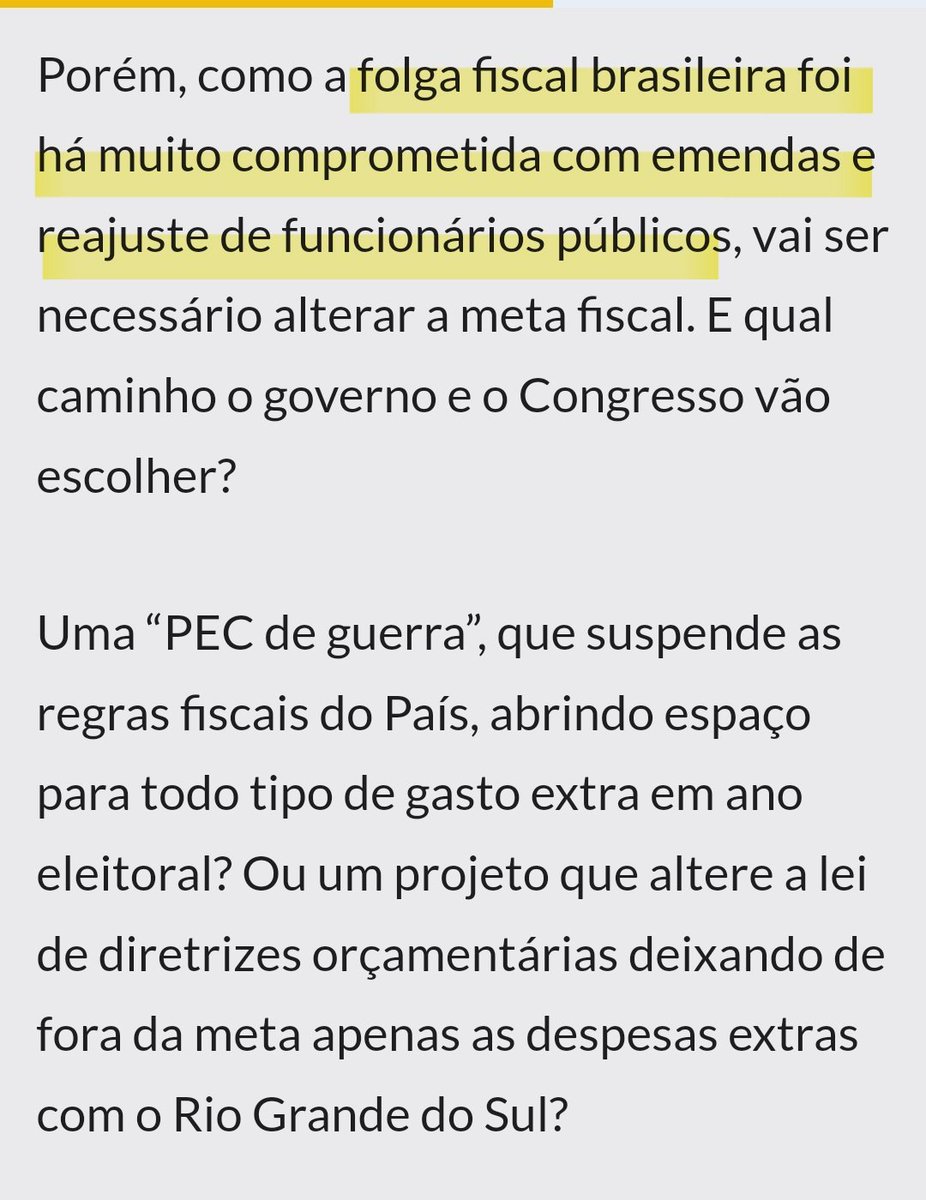 A canalhice liberal. Falar em 'responsabilidade fiscal' diante do que aconteceu no RS é o lado B do discurso do Bolsonaro sobre o esfriamento da economia com a pandemia. Em primeiro, o falso argumento da 'PEC de Guerra'. O arcabouço permite despesa fora em caso de calamidades,…