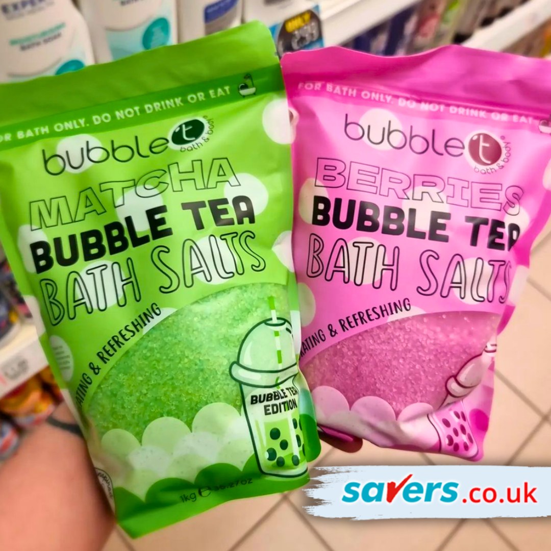 StGeorgesCentre's tweet photo. Treat yourself to a relaxing bath with these Bubble Tea bath salts that have JUST LANDED at @SaversHB! https://t.co/LaBjWIg8KX