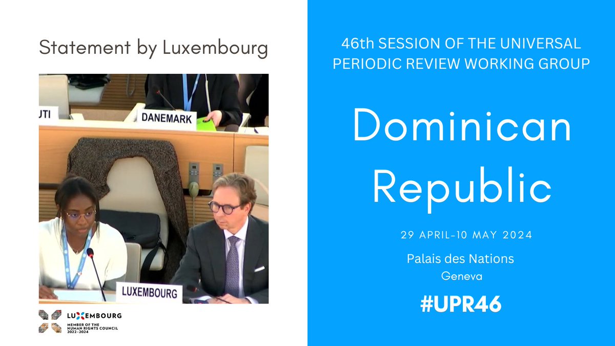 #Luxembourg's🇱🇺 #UPR46 recommendations to the #DominicanRepublic🇩🇴 1️⃣Intensify measures to protect women's rights & adopt a law on GBV 2️⃣Adopt measures to combat the economic exploitation of children 3️⃣Decriminalize abortion & include sex education in the public school curriculum