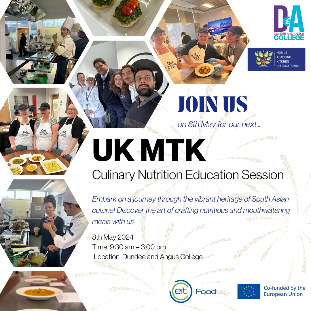 Join us for a day of culinary nutrition education and empowerment with the NNEdPro Mobile Teaching Kitchen (MTK) in Dundee and Angus, Scotland! Date: 8th May 2024 Time: 9:30 am – 3:00 pm Location: Dundee and Angus College The MTK Initiative aims to combat food insecurity and