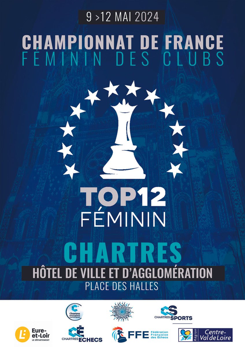 🏆 La première phase du Top 12 féminin se déroule du 9 au 12 mai à #Chartres !
Les 12 meilleures équipes françaises, scindées en 2 groupes, se disputeront la qualification pour les demi-finales, et les parties seront diffusées en direct.
Plus d'infos sur echecs.asso.fr/Actu.aspx?Ref=…