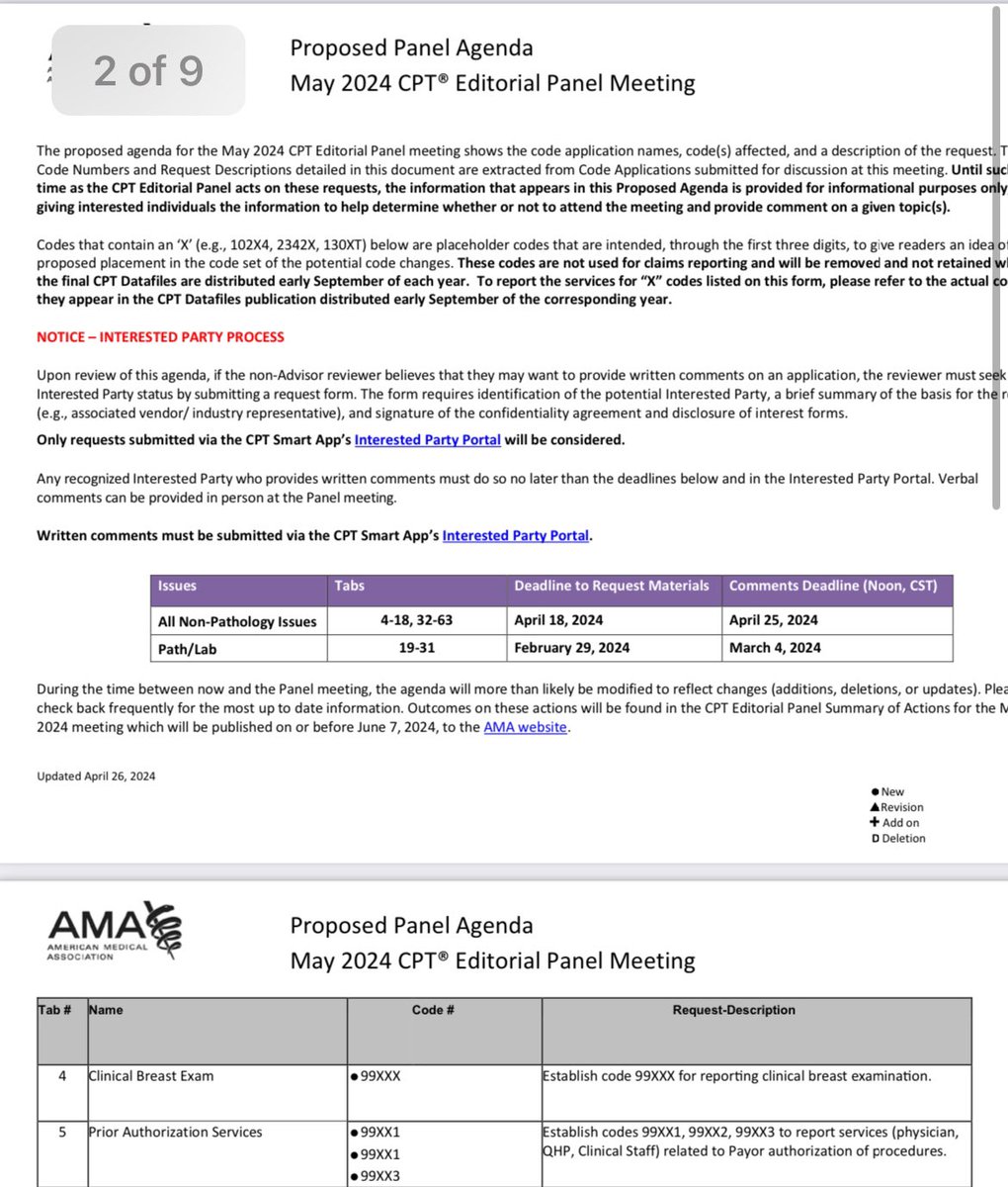 ClaireErnstJD's tweet photo. On the agenda for the upcoming CPT® Editorial Panel Meeting -- establishing codes to report services (physicians, QHP, clinical staff) related to payer authorization of procedures 

https://t.co/9W6Ad50PBa https://t.co/ZOaFxvA1ZJ