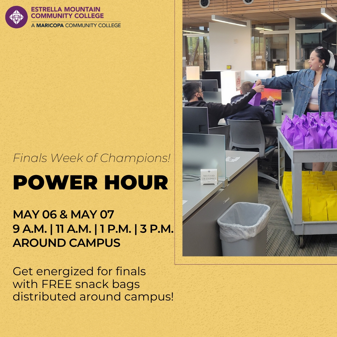 Stay energized with our power snack bags as you get ready for finals! Keep an eye out for our student ambassadors as they hand out bags throughout campus during the following hours: 9 A.M., 11 A.M., 1 P.M., 3 P.M.
