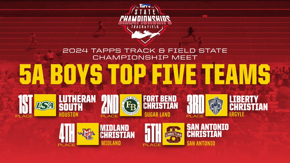 2024 TAPPS Track & Field State Championship 5A Boys Top Five Teams: