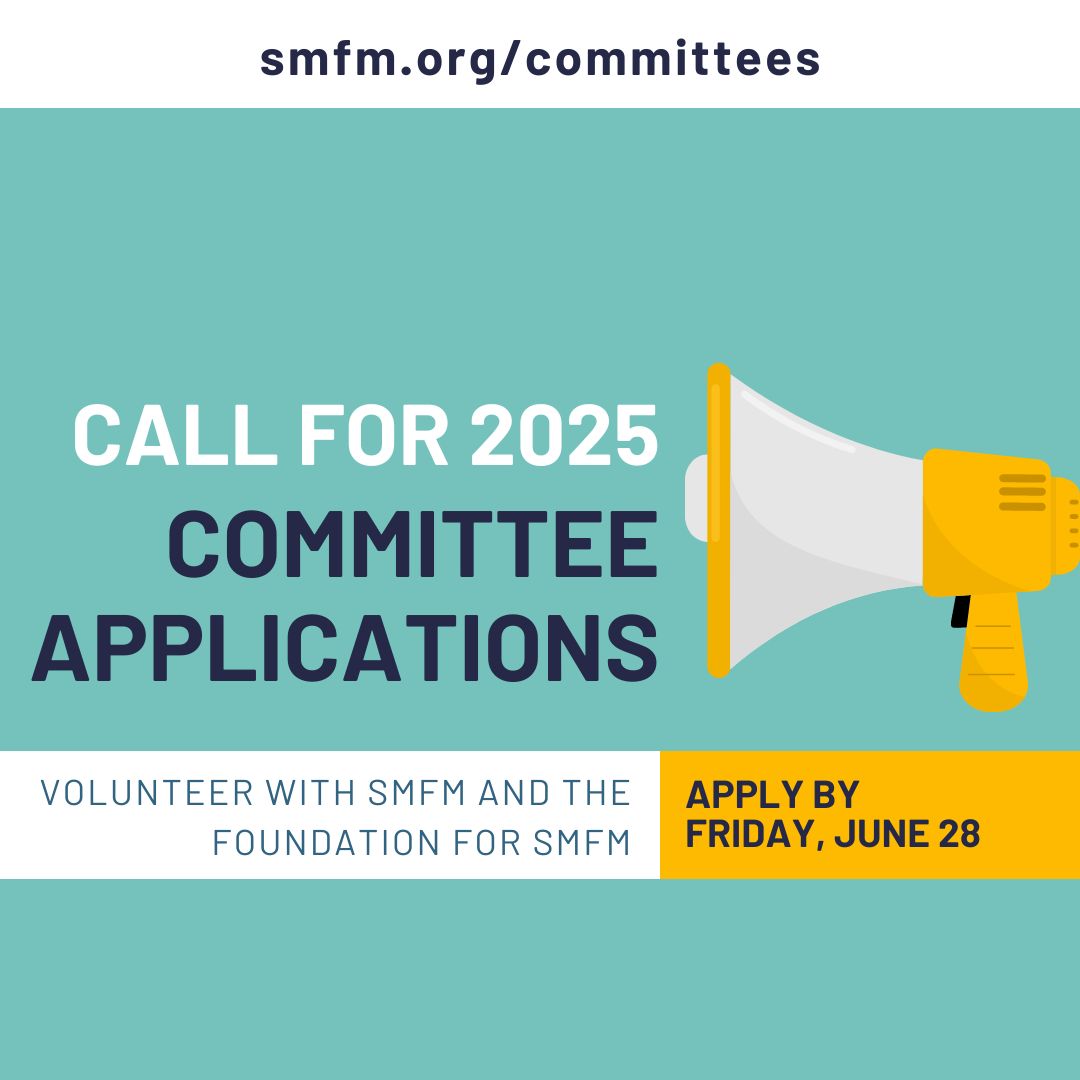 SMFM members: Lend your time and expertise and apply to serve on an SMFM committee. Learn more and apply here: smfm.org/committees #committee #inclusive #volunteering #giveback