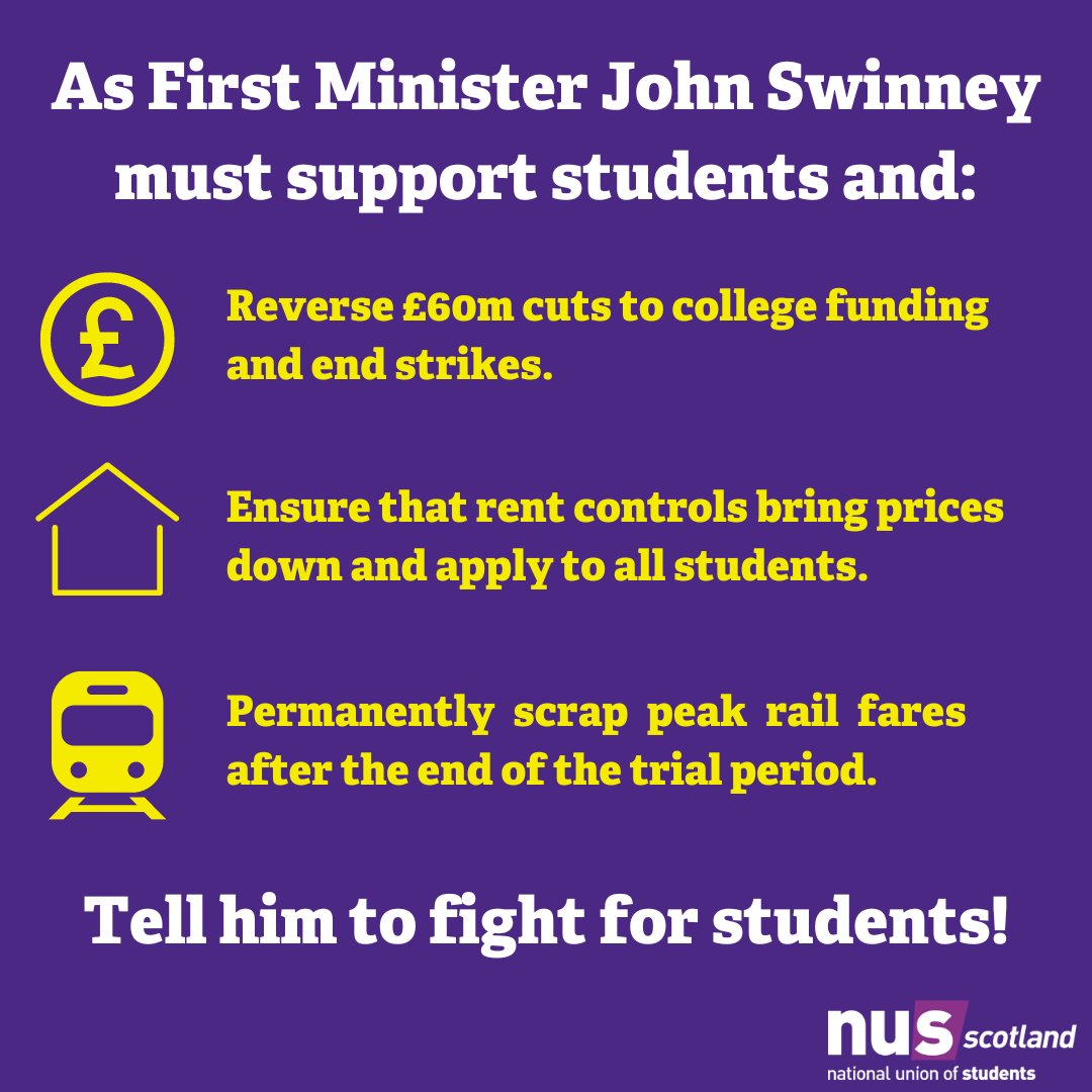 🚨Today as John Swinney was confirmed as the new First Minister, NUS Scotland President @elliebgomersall wrote to him calling on him to take three key actions to demonstrate his government’s commitment to supporting students.

assets.nationbuilder.com/nus/pages/1684…