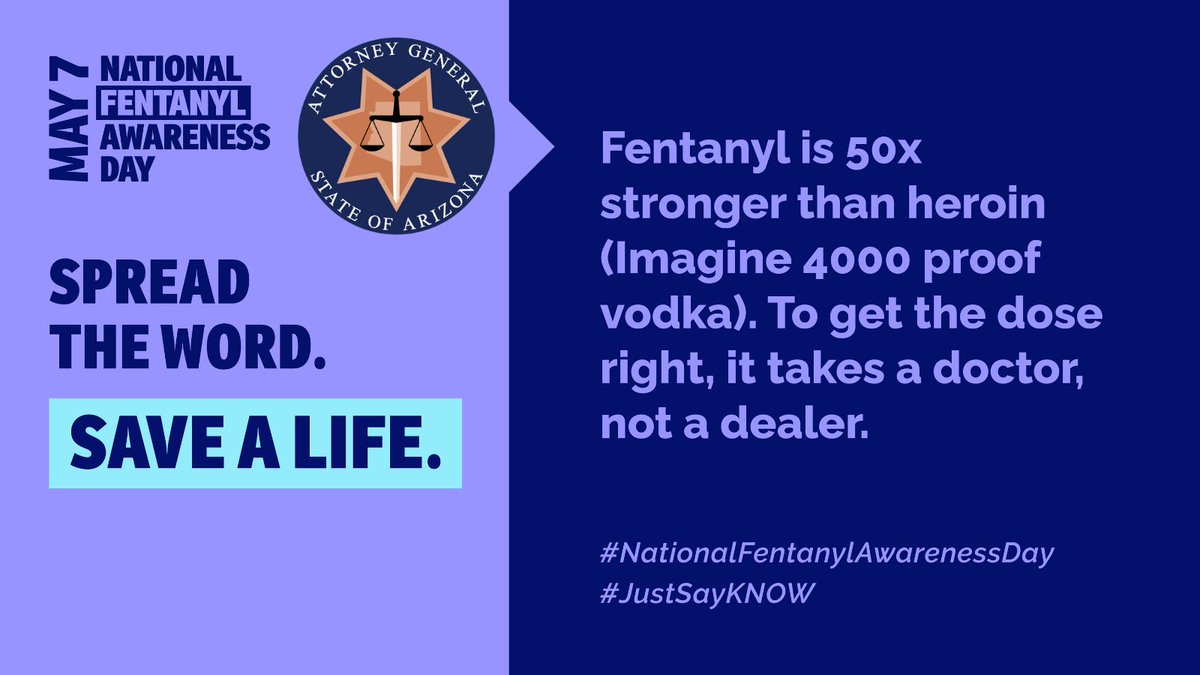Fentanyl is 50X stronger than heroin and present in many illegal drugs (pills and powders) teens might come across. Most kids don’t understand the dangers of fentanyl. Spread the word and find more resources at fentanylawarenessday.org. #JustSayKNOW
