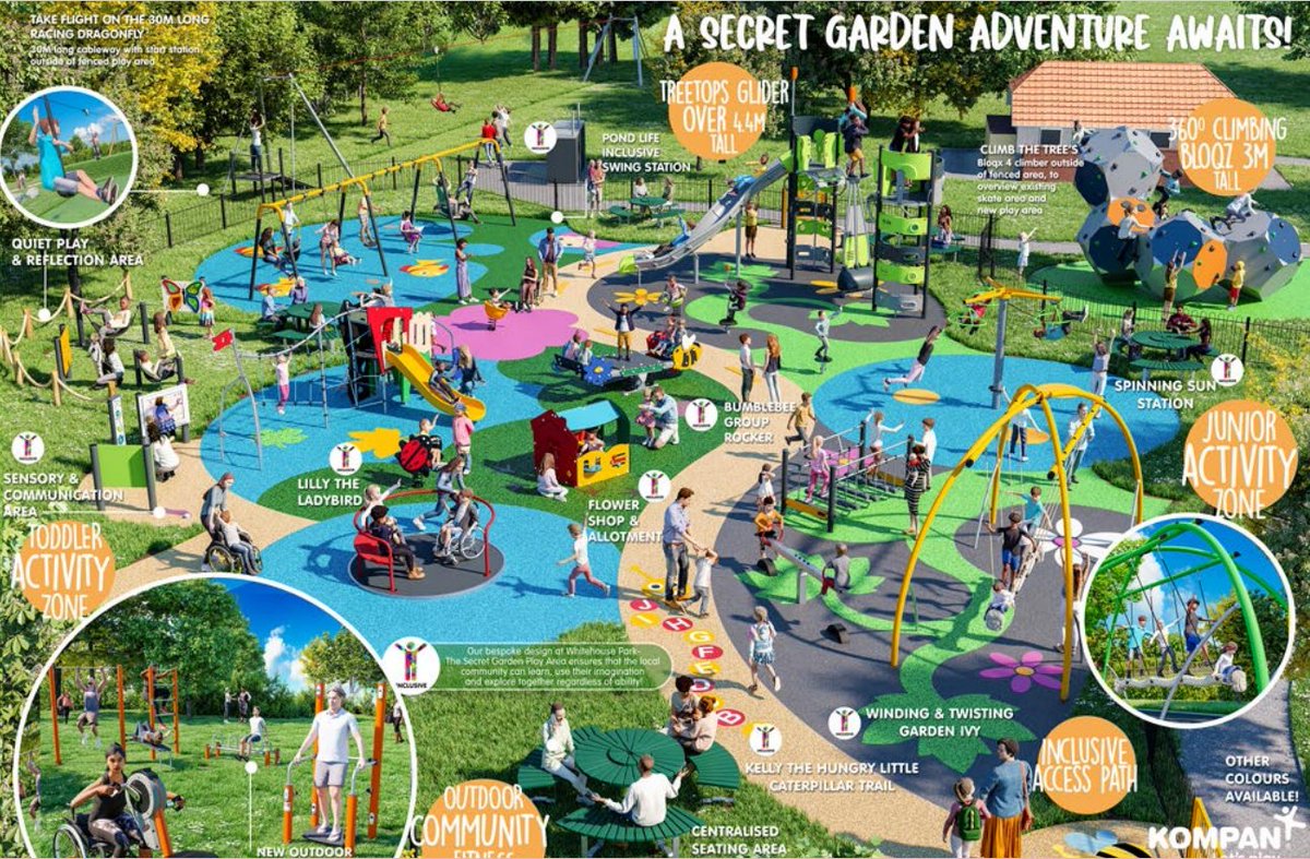 We’re excited that works will be starting tomorrow to upgrade the play area in Whitehouse Park! 🏃 Themed on nature, the new secret garden play area incorporates 75 play features & will be suitable for children aged 0-14. 🦋 The new play are will open this summer.