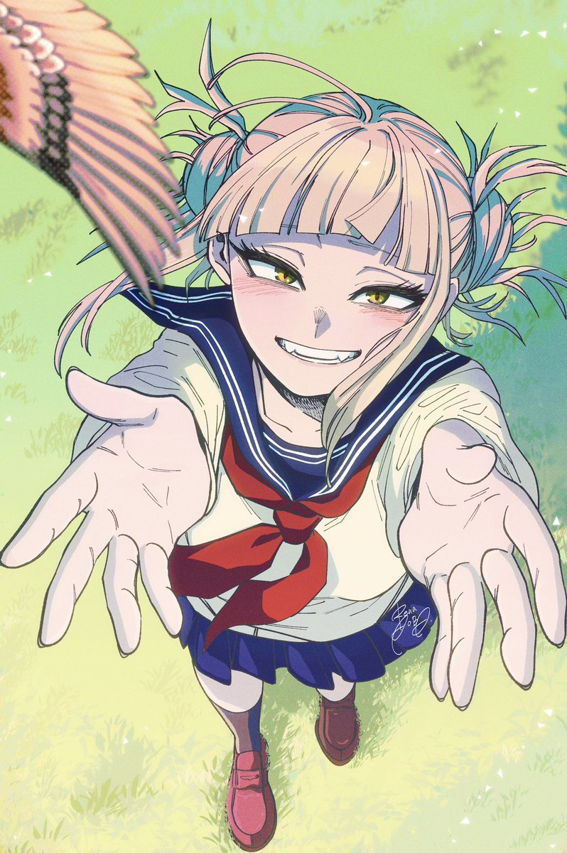 toga himiko 1girl solo looking at viewer blush smile skirt blonde hair  illustration images