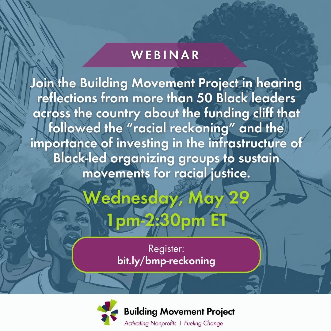 Join us on 5/29 for a conversation with BMP's Sean Thomas-Breitfeld and Adaku Utah and Toni-Michelle Williams @Snap4Freedom, Gina Womack @fflicla, and Richard Wallace @EatOrgChicago on 2020, the funding cliff, and organizing infrastructure. Register: hubs.la/Q02wfpDT0
