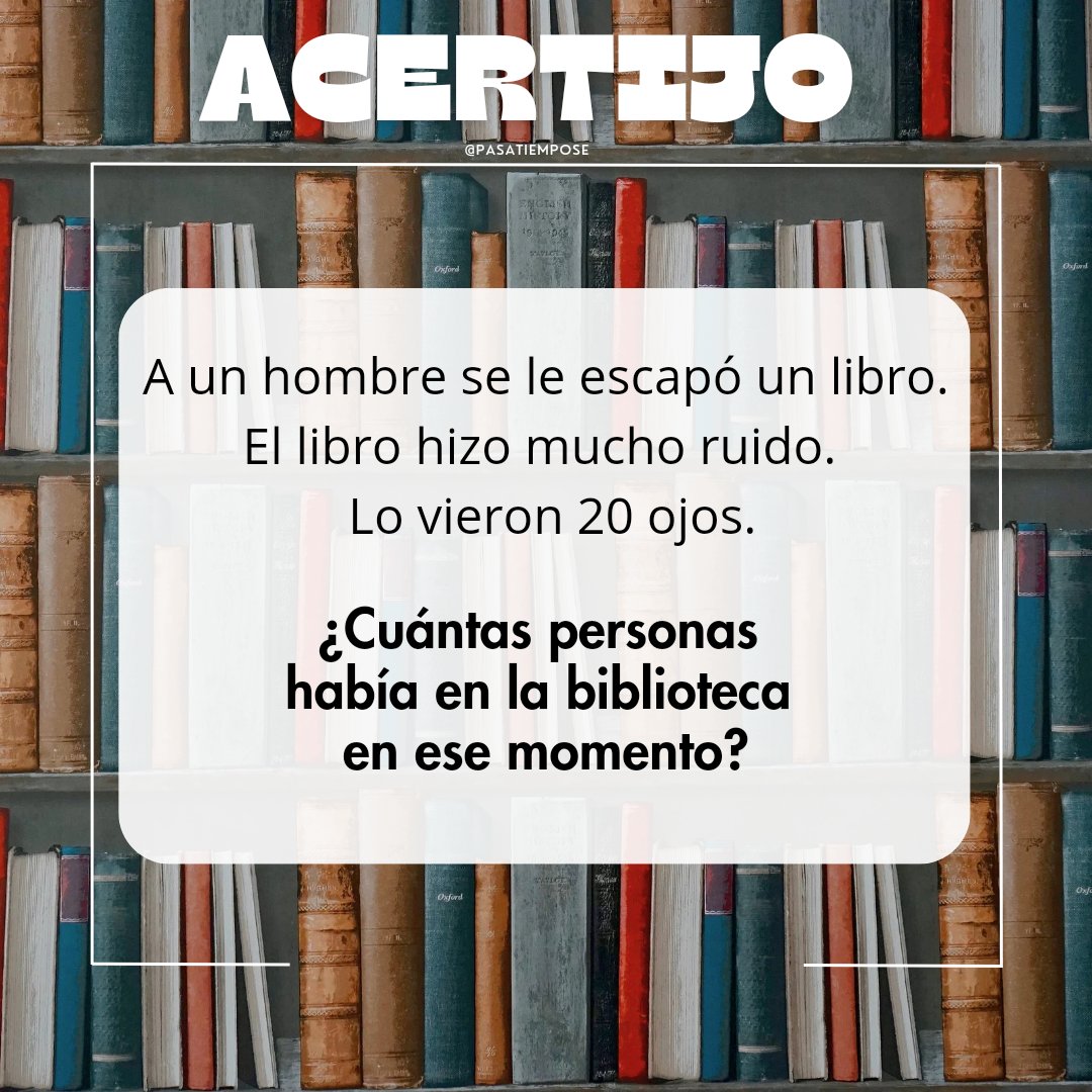 Acertijo 🧠!
Resuelve este sencillo acertijo 🤔.
Si te ha gustado ♥️, comparte el reto 🔄 y deja un mensaje 📩 con la solución! 😍

#acertijo #adivinanza #reto #PasatiemposE