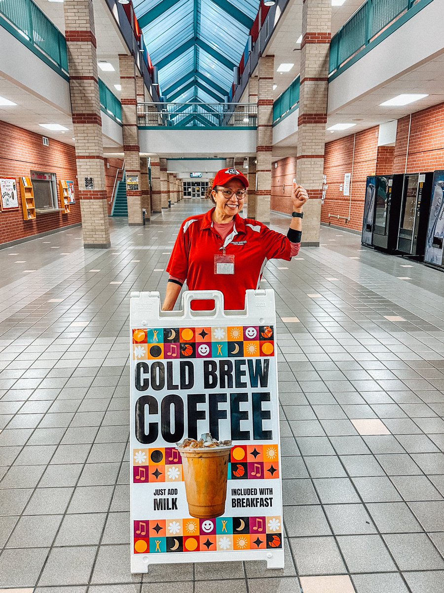 It’s happening! Our NEW Cold Brew Coffee is included with breakfast 😎Available at @CySpringsHS and @CyRidgeRams until the last day of school. 📸: Norma Castro, #PowerUpCafe Manager