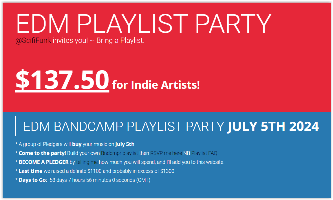 $137.50 FOR INDIE EDM ARTISTS! These great people will be buying (your?) #edm #synthwave #funk #electro #ambient Synth music on July 5th. @GetMusicfm @scififunk @omr_g2 @DjDubdelay @MarinoXt4848zx Want to be involved? Make sure you are following me on Twitter and comment