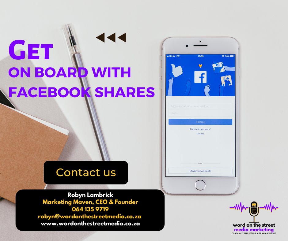 Are you with the Facebook sharing times?We do Facebook shares for your business to increase growth. Don't miss out on the opportunity to bring awareness to your brand! Contact Robyn Lambrick for more info:+27 64 135 9719
#digital #wordonthestreetmedia #retail #business #branding