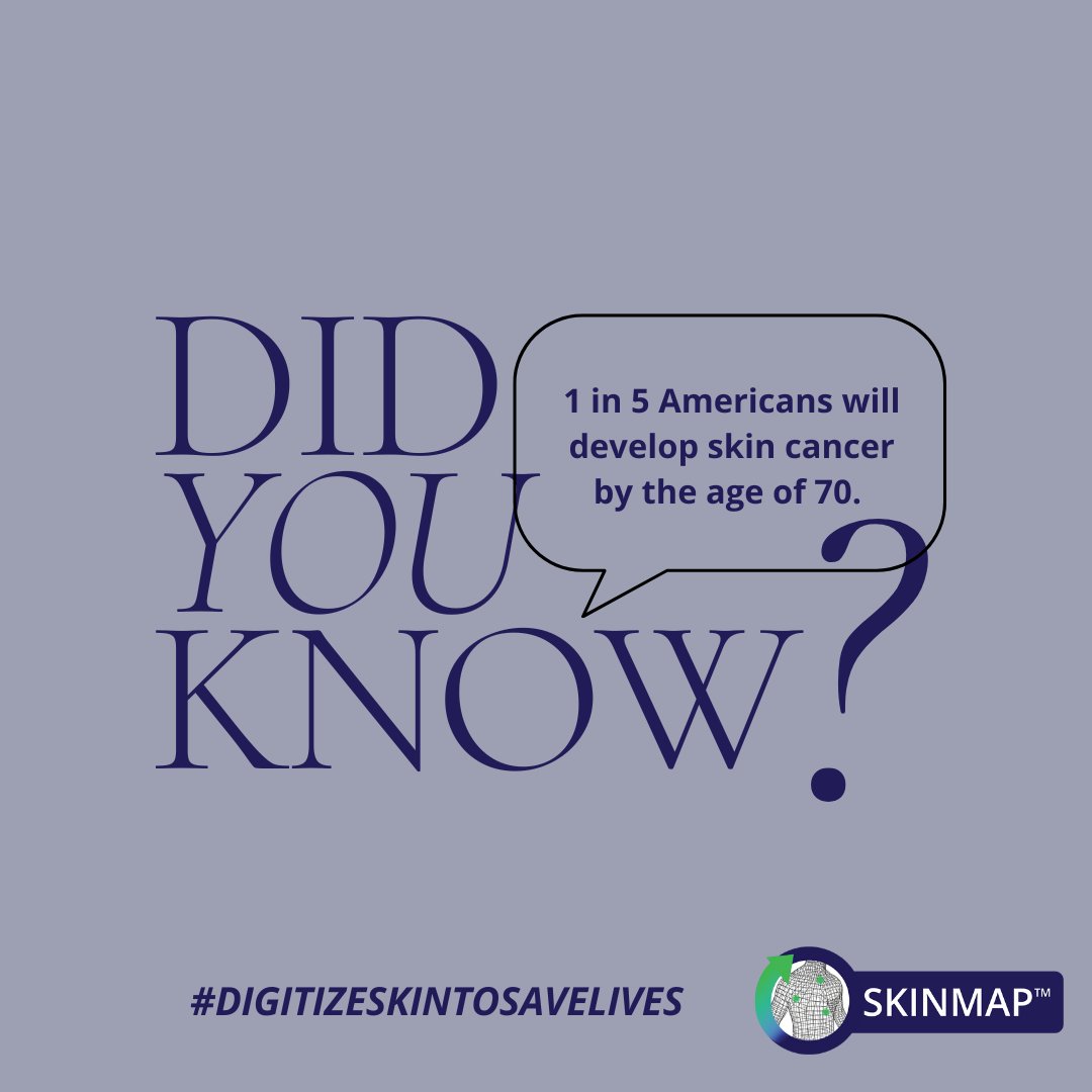 Did you know? 1 out of 5 Americans will develop skin cancer by the age of 70. Skinmap's quick #TotalBodyPhotography, done in under 60 seconds, helps dermatologists detect skin changes and catch #SkinCancer earlier. Digitizing Skin to Save Lives. #MelanomaAwareness@TrianguateLabs