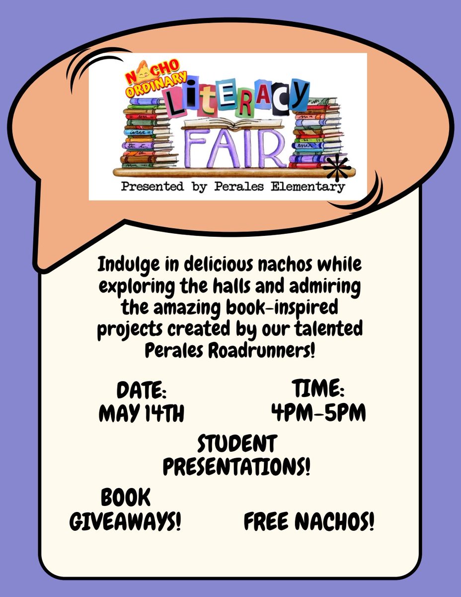 Join us next Tuesday for Nacho Ordinary Literacy Fair presented by Perales Elementary! @PeralesESchool @MarissaLiteracy