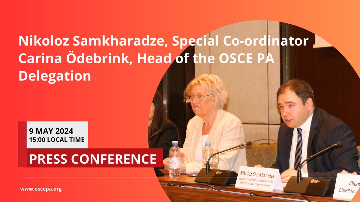 International election observers to #NorthMacedonia’s presidential and parliamentary elections, Special Co-ordinator @Samkharadze79 and Head of OSCE PA Delegation @carinaodebrink, to hold a press conference in #Skopje on 9⃣ May. More information ▶️ oscepa.org/en/news-a-medi…