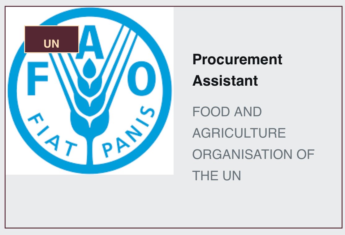 FAO Uganda is looking for a Procurement Assistant. - Degree in Procurement - Atleast 1 year experience Details: jobnotices.ug/job/procuremen…