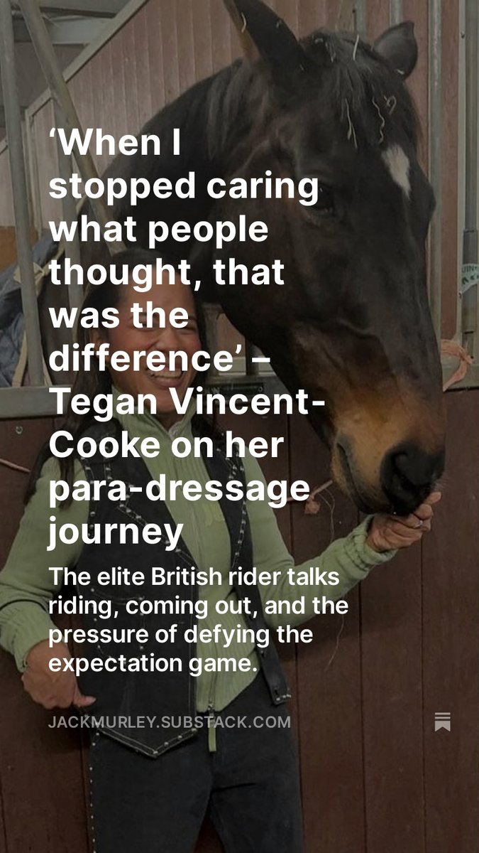 'When I stopped caring what people thought, that was the difference.' Tegan Vincent-Cooke is a British para-dressage rider with more than 500k followers on TikTok. But it was when she opened up about her bisexuality that Tegan could finally be her. 👉 jackmurley.substack.com