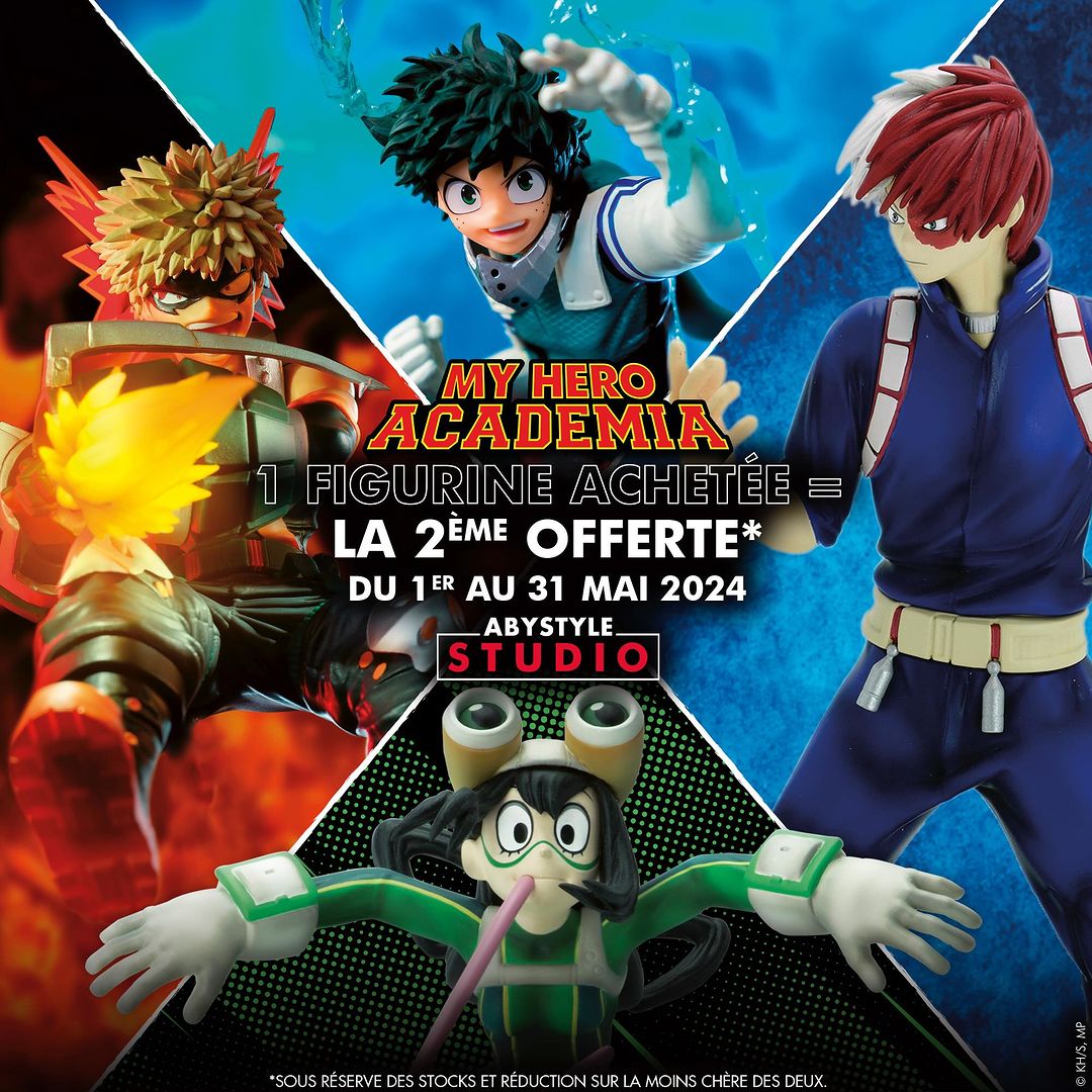 🇬🇧 To mark the return of MY HERO ACADEMIA with season 7, we've launched an exceptional offer online and in our ABYstyle Full Stuff stores! Buy 1 figurine = get the 2nd for FREE! 🤩 ▶️ Go to abystyle.com to make your choice, or visit one of our stores (list available