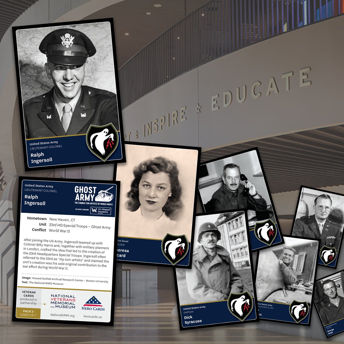 Plan your trip! The @NationalVMM (Columbus, OH) and @WWIImuseum have partnered on a new exhibition. “Ghost Army” runs May 25-Aug 25. We’ve produced a special set of Ghost Army Hero Cards, available only at the exhibit! bit.ly/3QysMId @BradleyFdn @historyed @NCSSNetwork