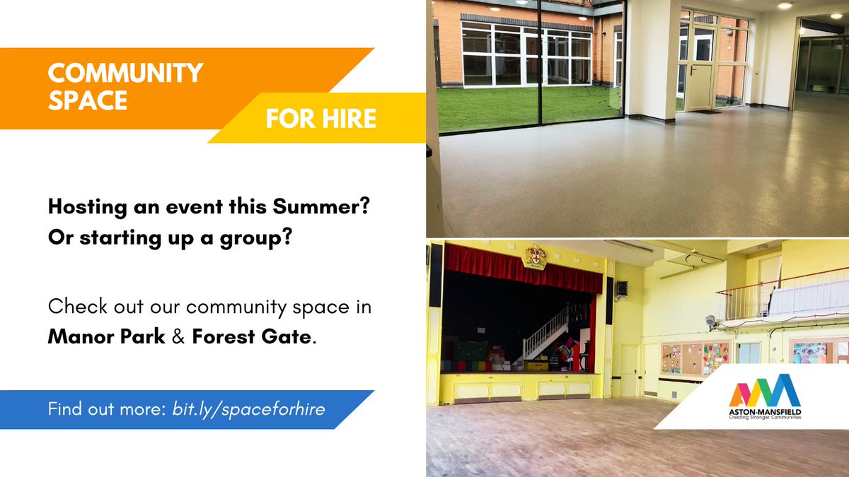 Hosting an event this Summer? Or starting up a group?

Check out our community space in Manor Park & Forest Gate.

Find out more: bit.ly/spaceforhire

#CommunitySpace #ForHire #Summer #Events #ManorPark #ForestGate #London #Newham #SpaceForHire