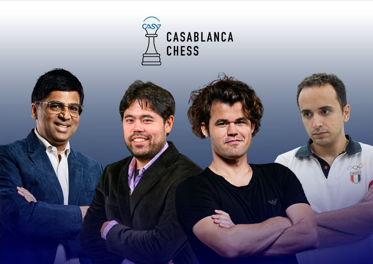 Magnus Carlsen, Hikaru Nakamura, Vishy Anand and Bassem Amin are set for an epic showdown in Casablanca! ♟️ 🔥

💥 The world's top Grandmasters will play rapid chess, trying out the new Casablanca Chess Variant from May 18-19!

❓ What is the Casablanca Chess Variant?
The game