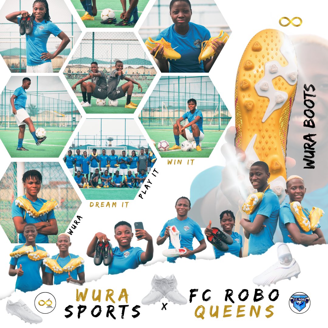 LANDLADIES OF LAGOS ⚽️🔵 In line with our commitment to the journey of kitting Africa’s Best legs, and supporting the future of the African Child, we are proud to welcome FC Robo Queens to the WuraSports Family, kitting all members of the first team 💛 #WuraBoots #FCRoboQueens