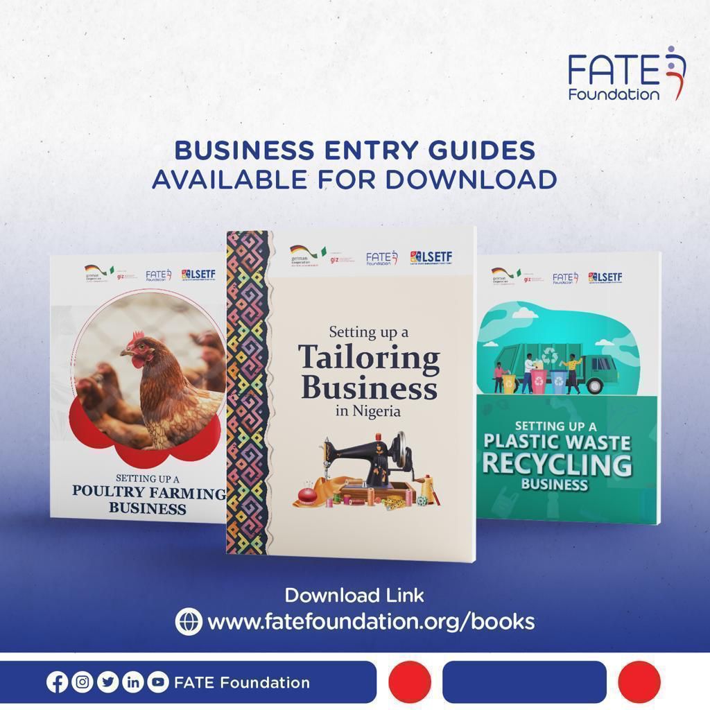 Start and scale your business journey with confidence. We are excited to offer you a free downloadable Business Entry Guide on these areas of businesses which are; -Cakes & Desserts Business -Poultry Farming Business -Tailoring Business Download for free fatefoundation.org/books