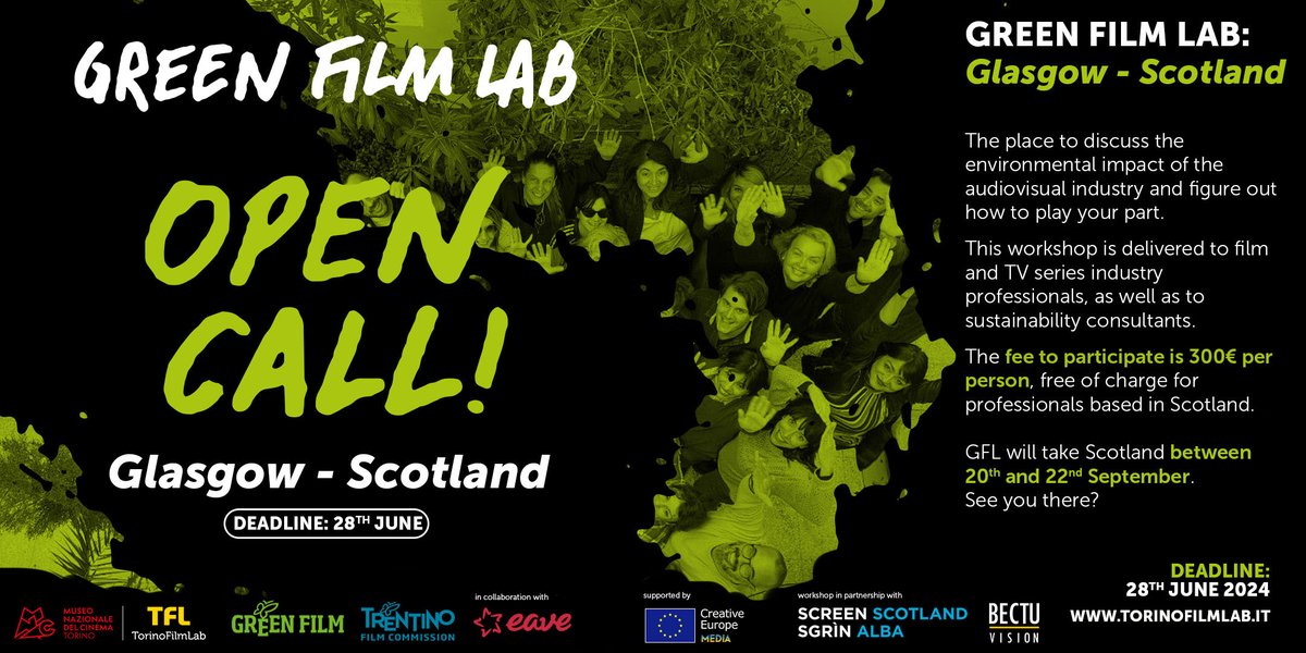 The Green Film Lab is a three-day workshop for film and TV series industry professionals, as well as for sustainability consultants. 📅 20 - 22 September 2024 📍 Glasgow ⏳ Deadline for applications is 28 June. Apply now on the @TorinoFilmLab website: pulse.ly/oldol1i0ca