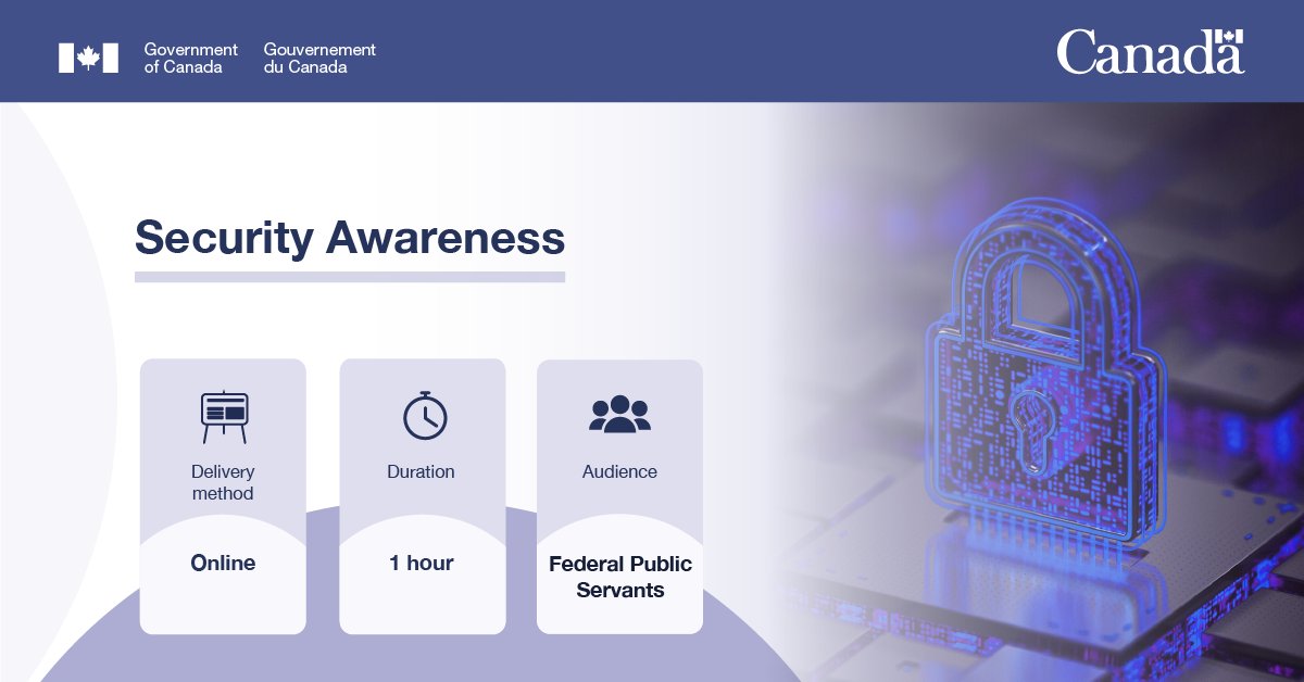 This Privacy Awareness Week, register for @School_GC’s “Security Awareness” self-paced course! Learn which tools are needed to apply security principles in government organizations, common security risks, and more! To register ➡️ ow.ly/pTHl50RyzAc