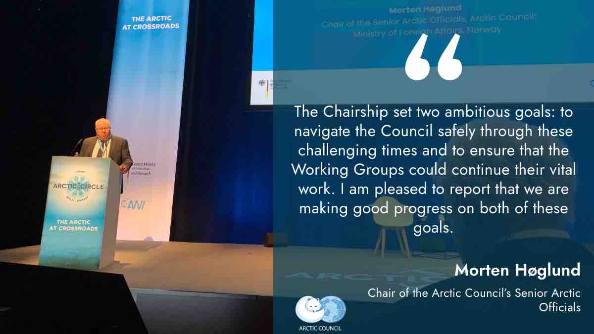 Approaching its one year anniversary, @ArcticSAONorway took stock of the achievements of the Norwegian 🇳🇴 Chairship of the Arctic Council during the  afternoon plenary of the @_Arctic_Circle #BerlinForum