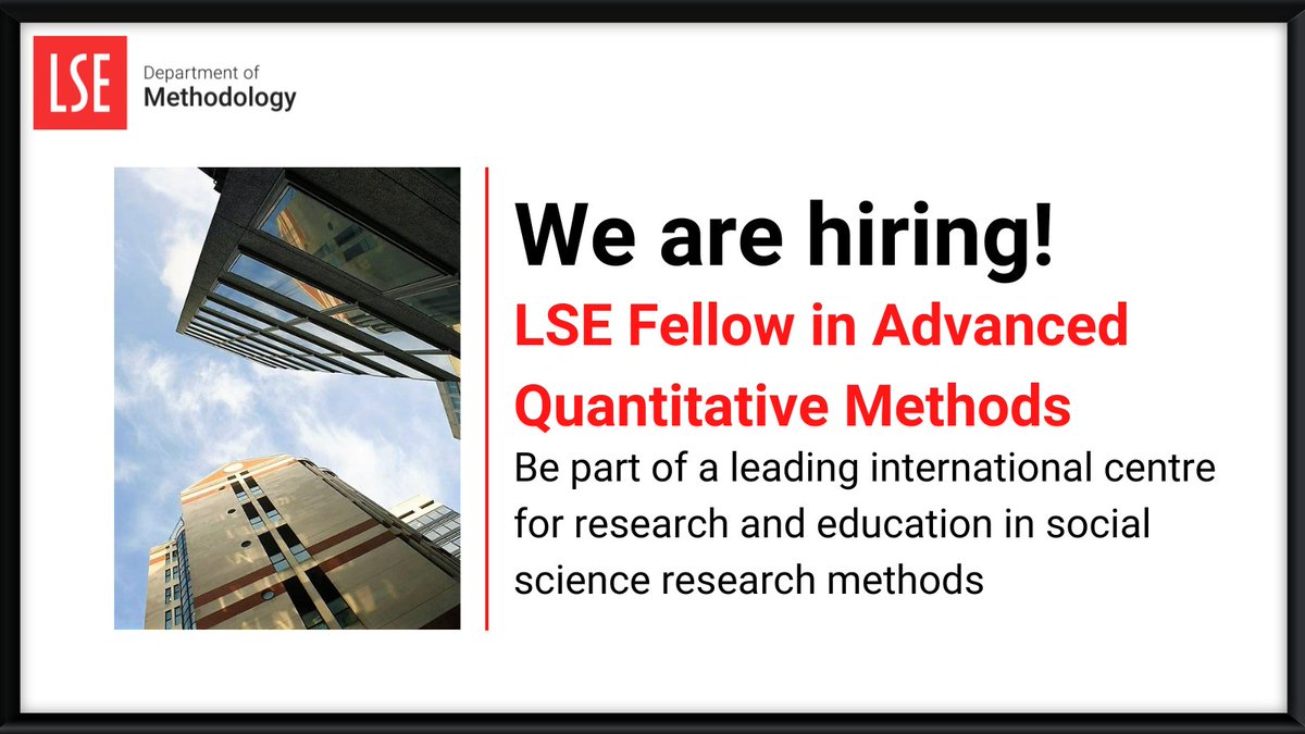 📢 Apply now to be an LSE Fellow! This is an opportunity to join an outstanding group of social scientists, suited to applicants with a quantitative background and an interest in developing and delivering improved doctoral training. 🔗bit.ly/3y9I9jV | Deadline: 2 June