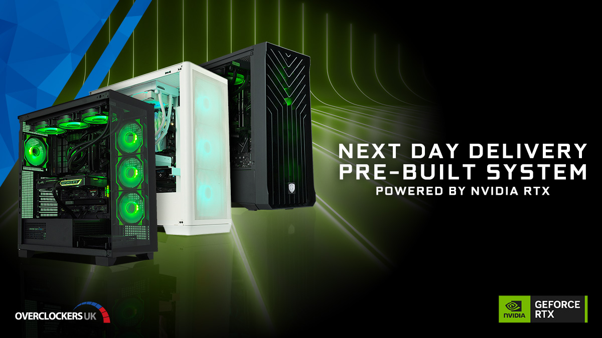 Need a new system fast? 📦💨 Tackle any game or application with our next day delivery pre-built systems powered by @NVIDIAGeForceUK RTX! 💚⚡ Find out more! 🔎➡ ow.ly/AWqC50RyzTq