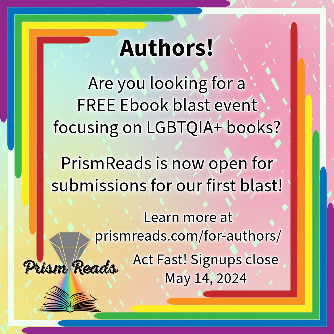 Spread the word! I've seen people ask for a LGBTQ+ free ebook blast day, so let's give our readers that focused event. First blast is scheduled for May 21.  
Sign up through May 14 at forms.gle/XwxYQPJaBXWLpW… 
#lgbtqbooks #queerbooks #mmbooks #ffbooks #lgbtqauthors #queerauthors