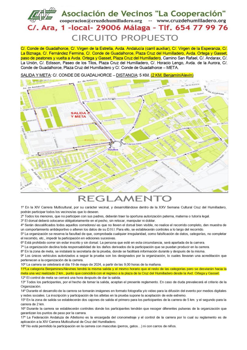¡Prepárate para correr y marcar la diferencia en nuestro barrio! El domingo 19 de mayo te esperamos en la XIV Carrera Multicultural de Cruz del Humilladero. La inscripción es gratuita, pero te animamos a colaborar con Corazones Malagueños mediante la donación de leche y galletas.