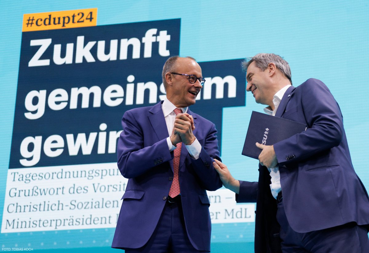 Lieber <a href="/Markus_Soeder/">Markus Söder</a>, vielen Dank für die starke Rede auf dem #cdupt24. #CDU und @csu sind sich einig:
Die Ampel kann es nicht. Deshalb müssen wir dieses Experiment beenden. Es ist Zeit für den Wechsel. Es ist Zeit für die Union. Wir wollen dieses Land wieder auf Erfolgskurs