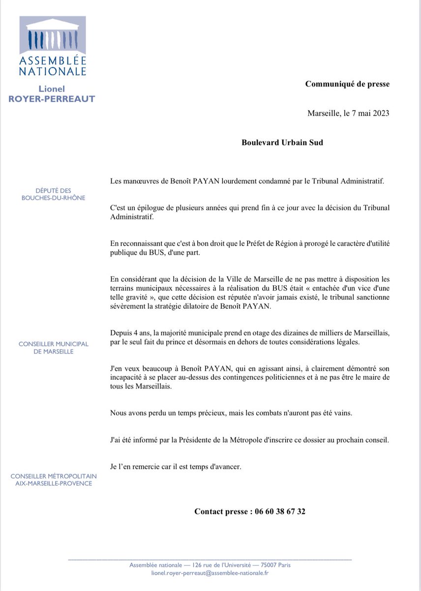 La Justice a tranché, par sa volonté obstinée et contraire à l’intérêt de nos concitoyens de ralentir l’extension du Boulevard Urbain Sud, @BenoitPayan à de nouveau montré son incapacité à se placer au dessus des postures politiciennes pour le bien de nos concitoyens