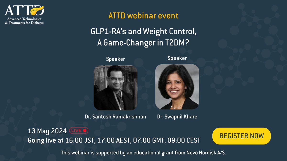 ✌️Second #ATTDWebinar from the series, where experts will delve into the potential of #GLP1RA therapy among individuals with #T2DM. 🗓️Date: 13 May 2024 ⏰Time: 09:00 CET REGISTER NOW: bit.ly/4aUwO5p The webinar will have live translation in Japanese and Korean. h