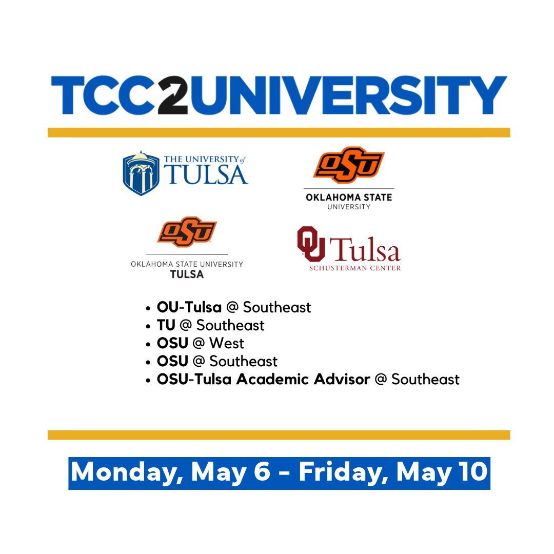 This Week at the Transfer Centers: May 6 - May 10! #TCC #TulsaCC #college #university #TCC2University